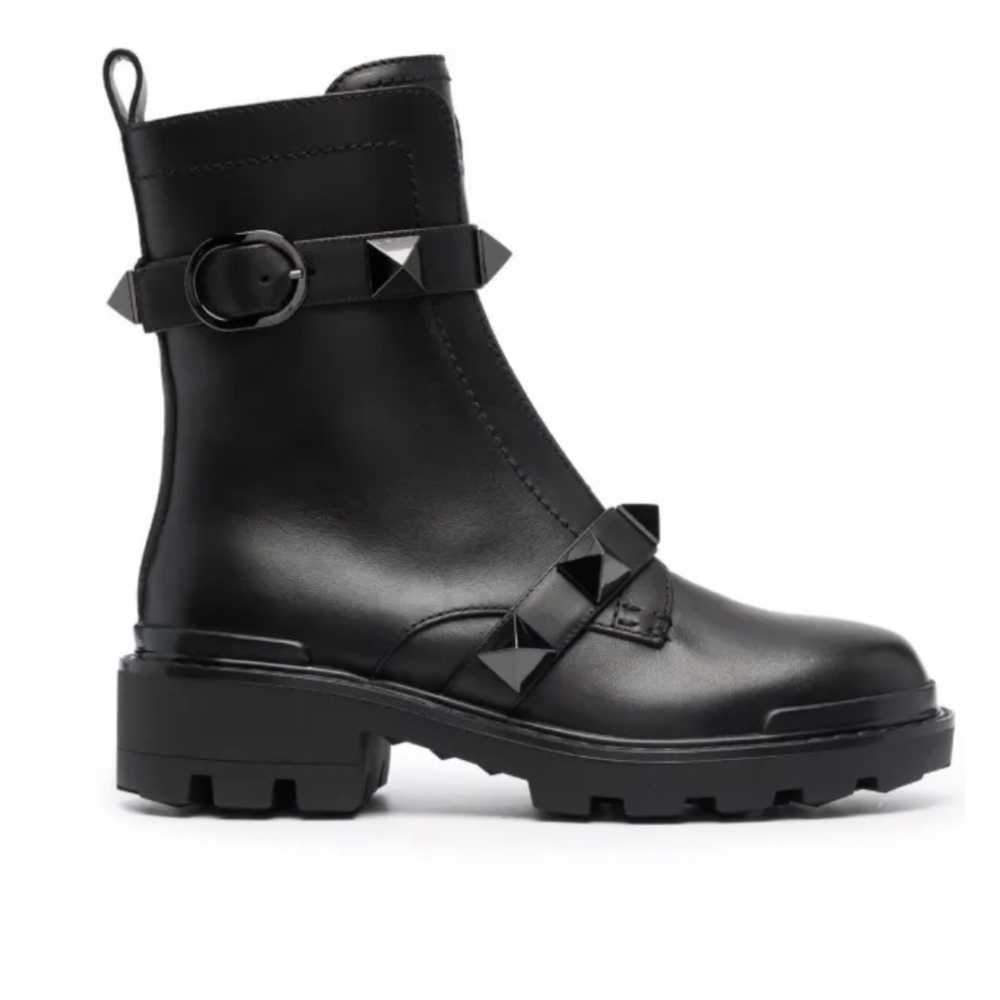 Valentino Garavani Roman Rockstud Black Leather Combat Boots size 37 US 7 NIB - Picture 3 of 16